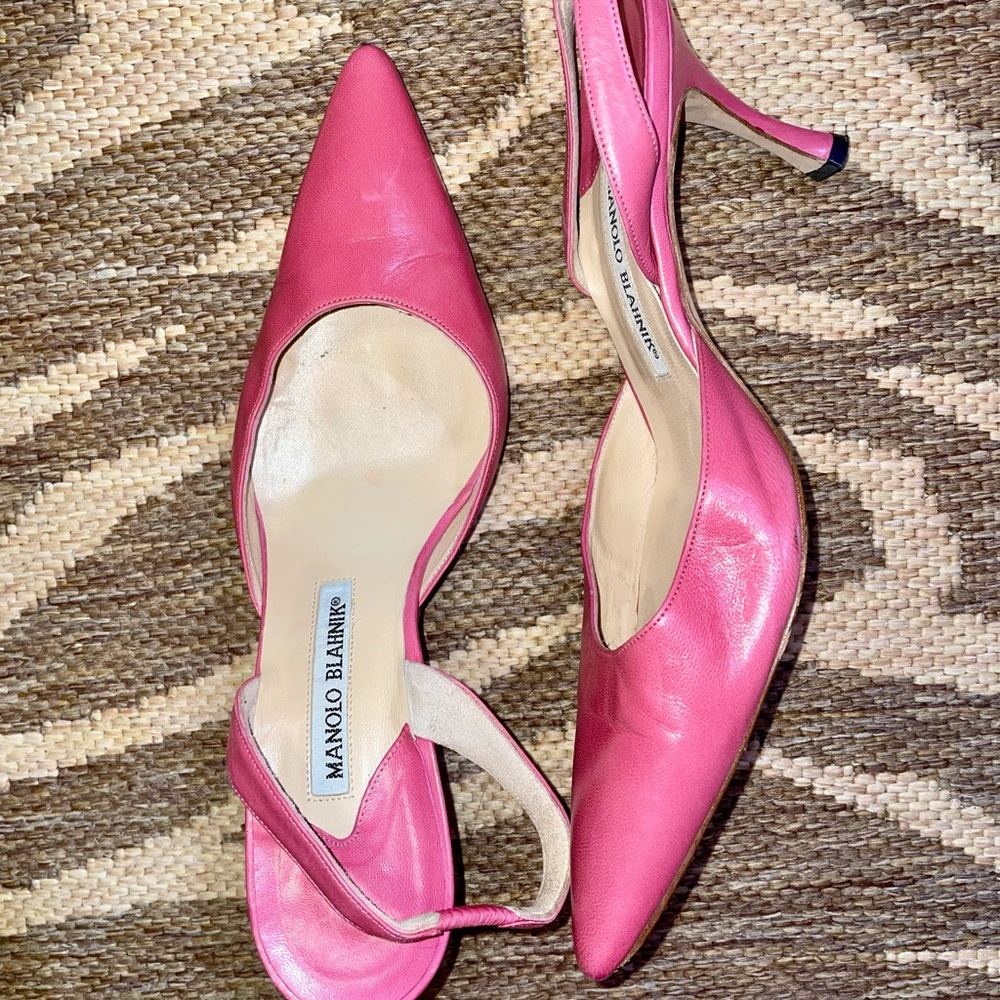 Manolo Blahnik pink sling back heels size 38.5